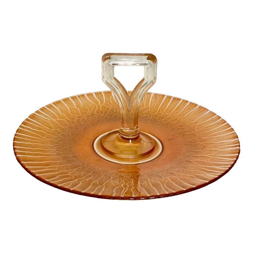 Vintage Mid Century Clear and Amber Glass Server